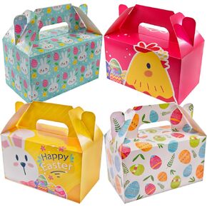 Eavotoy 12 Pack Easter Decorative Gift Treat Boxes - 6.2 x 3.5 x 3.5 inch Egg Bunny Chicken Colorful Bag Paper Box for Easter Basket Stuffers Party Favor Gifts