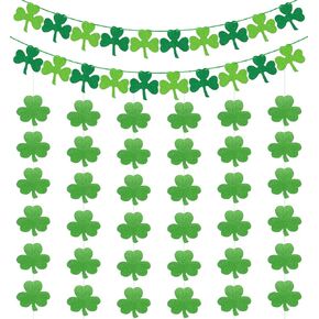 St Patricks Day Decorations St. Patricks Day Decor NO DIY 8Pcs Shamrock Clover Garland Hanging Felt Glitter Paper Lucky Banner for Home Mantel Office Irish Day Party Supplies