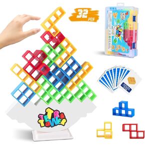 CrazySun 48 PCS Tetra Tower Game - Stack Attack Game for Adults & Kids, Balance Stacking Board Games for 2 Players+, Team Building Blocks Toy, Team Tower Game for Family, Party, Best Gift for Kids