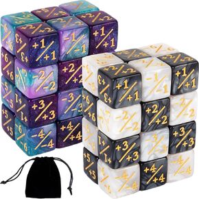 48 Pcs Magic The Gathering Dice Counters MTG Counter Dice Sets Tokens Marbled Buff D6 Dice Accessories Compatible with MTG, CCG, Card Games, 4 Colors