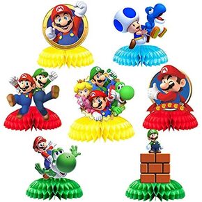 OU RUI 7Pcs Mario Honeycomb Style Centerpiece Mario Themed Party Supplies Mario Birthday Party Desktop Decoration