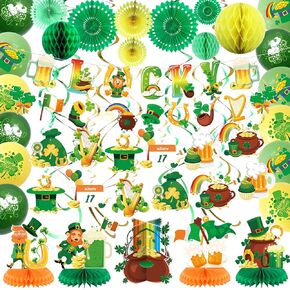 St.Patrick's Day Party Decorations Set includes Pre-assembled Shamrock LUCKY Banner, Balloons, Clover Hanging Swirls, Honeycomb Centerpieces for Table, St.Patrick's Day Décor for Home, Office in Kuwait