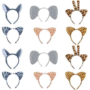 Haploon 12 Pieces Animal Ears Headband, Plush Animal Headbands Hairbands Cosplay Hair Hoop for Birthday Party Christmas Halloween Costume