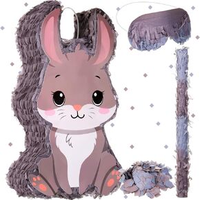 Rabbit Pinata Bundle with a Blindfold and Bat (16 x 12 x 3 Inches), Cute Animal Pinata for Girls Boys Kids Birthday Party Toys Decoration for Animal Theme Birthday Party Game Supplies Photo Prop