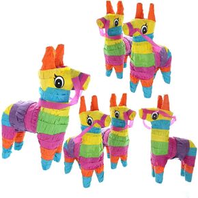 GIFTEXPRESS 6 Pack 4"X7" Mini Donkey Pinata, Little Rainbow Llama Pinata for Birthday, Cinco De Mayo, Fiestas Decorations Party Favors