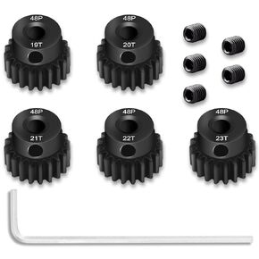 48P Pinion Gear Set 1/8 inch Hole Compatible with 0.8 Metric Pitch 3.175mm Shaft 19T 20T 21T 22T 23T with Hex Key and 5 Grub Screws