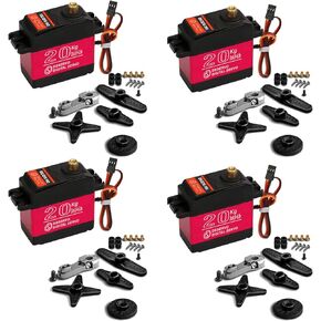 4Pack 20KG Digital Servo, DS3218 High Torque Full Metal Gear High Speed Waterproof RC Servo with 25T Servo Horn for 1/8 1/10 Scale Crawler RC Car Boat 180 Degree Control Angle
