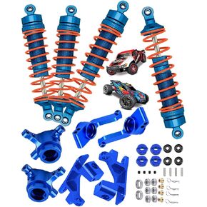 Upgrades Part for 1/10 Slash/Rustler/Stampede/Hoss 4x4 VXL 4wd,Full Metal Big Bore RC Shock Absorber & Alloy Steering Blocks Caster Blocks C-Hubs Stub Axle Carriers,Wheel Hex,Green