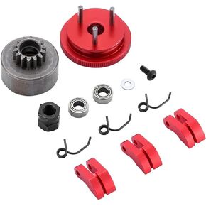 1/8 RC Car 14T Clutch Bell Flywheel Assembly Kit Shoes Bearings Gear Engine Nut Springs Cone for 1:8 RC Buggy Truck Car KYOSHO HPI HSP Axial Himoto 21-28cxp Nitro Engine Parts (Red)