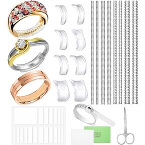 38 Pcs Ring Sizer Adjuster for Loose Rings with Ring Size Measuring Tool, Plug-in Invisible Ring Guards Silicone Tightener EVA Foam Ring Size Adjuster Set with Polishing Cloth