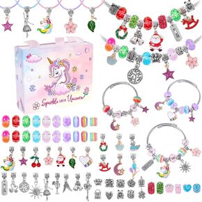 ELLENER Charm Bracelet Jewelry Making Kit for Girls, Ready to Gift, Fun and Easy to Make, 68 Pcs Cute Sparkling Jewelry Kit for Girls Age 5-12 That Inspires Creativity and Self-Expression.…