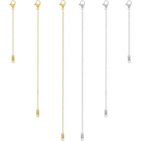 KOPOX 6 Pcs Gold and Silver Plated Necklace Extenders for Necklaces, 2", 4", 6" Delicate Necklace Extender Chain Set for Women Jewelry Making