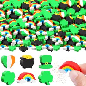 St. Patrick's Mini Erasers for Kids Classroom Prizes School Mini Erasers Cute Erasers Fun Erasers Puzzle Erasers Scented Erasers Pencil Erasers Toys for Party Supplies (60 Pieces)