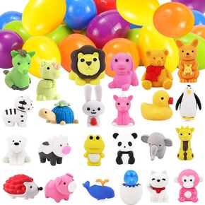 Easter Eggs Filled with Animal Puzzle Erasers for Kids, Take Apart Animal Pencil Erasers for Easter Egg Hunt, Easter Basket Stuffer, Egg Surprise Toys, School Classroom Rewards Supplies, 24 PCS