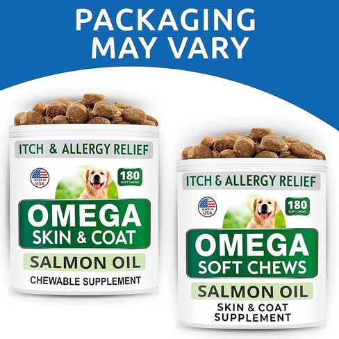 مكملات Bark&Spark Canine Omega 3 - 180 علاجًا لزيت السمك للتساقط وتخفيف الحساسية والحكة والبقع الساخنة - صحة المفاصل - الجلد والمعطف - الأحماض الدهنية EPA وDHA in Kuwait