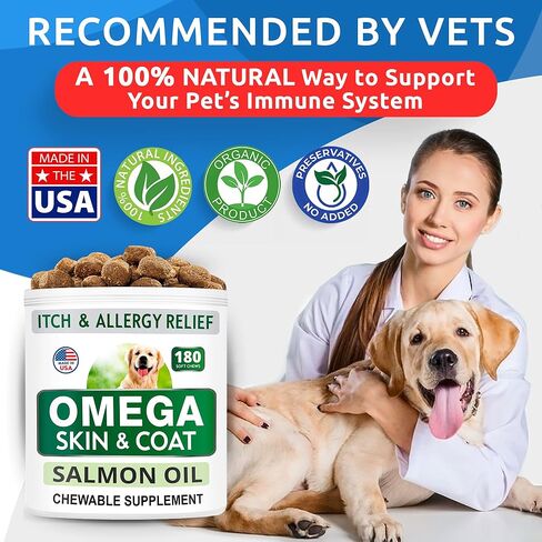 مكملات Bark&Spark Canine Omega 3 - 180 علاجًا لزيت السمك للتساقط وتخفيف الحساسية والحكة والبقع الساخنة - صحة المفاصل - الجلد والمعطف - الأحماض الدهنية EPA وDHA in Kuwait