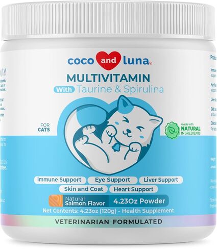 Multivitamin for Cats - 4oz Powder - L-Lysine, Taurine, and Spirulina for Immune Support and Eye Health - Fish Oil & Vitamins for Skin and Heart Health. (for Cats) in Saudi Arabia