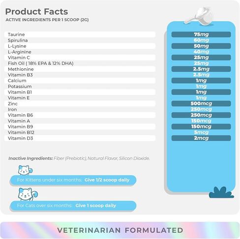Multivitamin for Cats - 4oz Powder - L-Lysine, Taurine, and Spirulina for Immune Support and Eye Health - Fish Oil & Vitamins for Skin and Heart Health. (for Cats) in Saudi Arabia