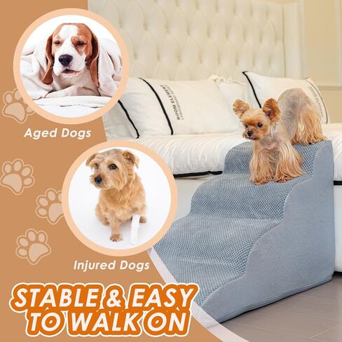 سلالم للكلاب الصغيرة - سلالم للكلاب بخطوتين للأريكة والكرسي، خطوات للحيوانات الأليفة للكلاب والقطط الصغيرة، خطوة داخلية متوازنة للكلاب غير قابلة للانزلاق، رمادي، in Kuwait