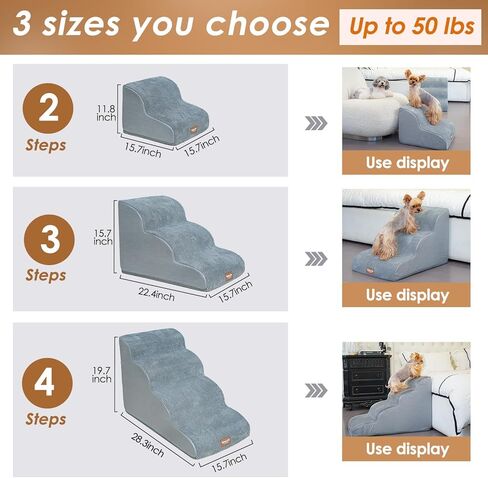 سلالم للكلاب الصغيرة - سلالم للكلاب بخطوتين للأريكة والكرسي، خطوات للحيوانات الأليفة للكلاب والقطط الصغيرة، خطوة داخلية متوازنة للكلاب غير قابلة للانزلاق، رمادي، in Kuwait
