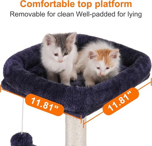 Heybly Cat Tree with Toy, Cat Tower condo for Indoor Cats, Cat House with Padded Plush Perch, Cozy Hammock and Sisal Scratching Posts, Smoky Gray HCT004SG in Kuwait
