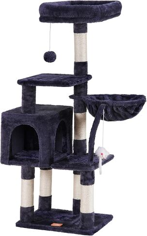 Heybly Cat Tree with Toy, Cat Tower condo for Indoor Cats, Cat House with Padded Plush Perch, Cozy Hammock and Sisal Scratching Posts, Smoky Gray HCT004SG in Kuwait