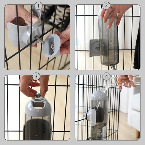 Pet Water Bottle Hanging Dog Water Dispenser Kennel Drinker Kettle Feeder BPA Free Cage Crate Hutch Puppy Cat Rabbit (17oz, Gray) in Saudi Arabia