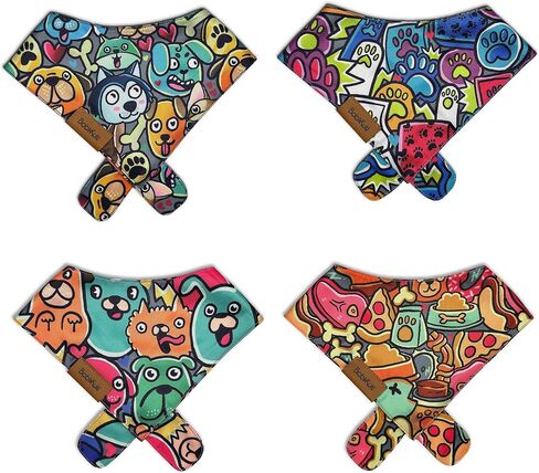 Bobi x Kuki - Doodle Design 4 Pack - Dog Bandana - Adjustable Fit, Durable Fabric, Comfortable Ergonomic Shape - Perfect Dog Stuff for Dog Lovers - Small Dog Collar/Bandana Accessories (Small) in Saudi Arabia