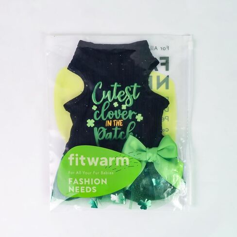 Fitwarm لطيف البرسيم في اللباس التصحيح الكلب، ملابس عيد القديس باتريك للكلاب للكلاب الصغيرة فتاة، مضحك الحيوانات الأليفة القط عطلة الزي، أسود، الأخضر الزمردي، متوسطة in Kuwait