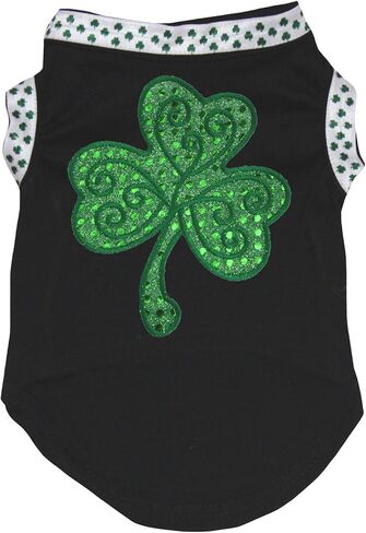 قميص Petitebella Green Sequins Clover Puppy Dog (أسود، متوسط) in Saudi Arabia