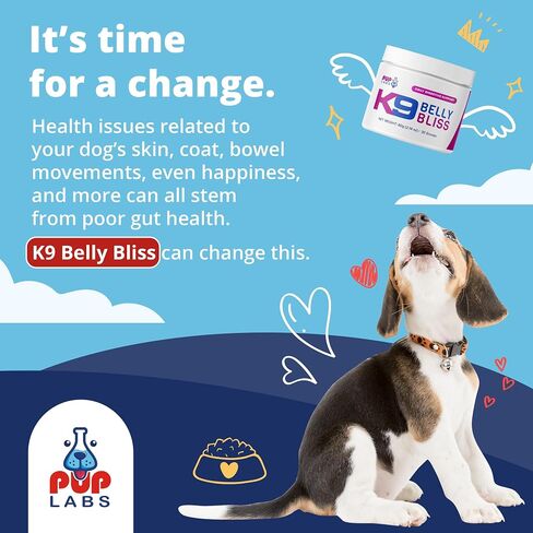 Pup Labs K9 Belly Bliss, All-Natural Gut Health for Dogs, Vet Approved Prebiotic for Dogs for Daily Digestive Support and Dog Constipation Relief, Easy to Use Topper for Dry and Wet Food, 30 Scoops. in Saudi Arabia