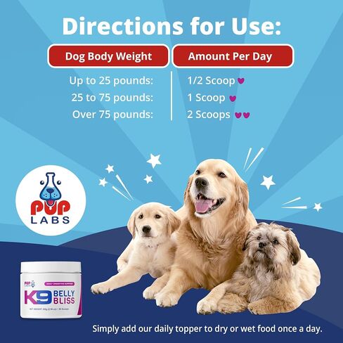 Pup Labs K9 Belly Bliss, All-Natural Gut Health for Dogs, Vet Approved Prebiotic for Dogs for Daily Digestive Support and Dog Constipation Relief, Easy to Use Topper for Dry and Wet Food, 30 Scoops. in Saudi Arabia