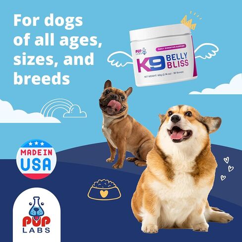 Pup Labs K9 Belly Bliss, All-Natural Gut Health for Dogs, Vet Approved Prebiotic for Dogs for Daily Digestive Support and Dog Constipation Relief, Easy to Use Topper for Dry and Wet Food, 30 Scoops. in Saudi Arabia