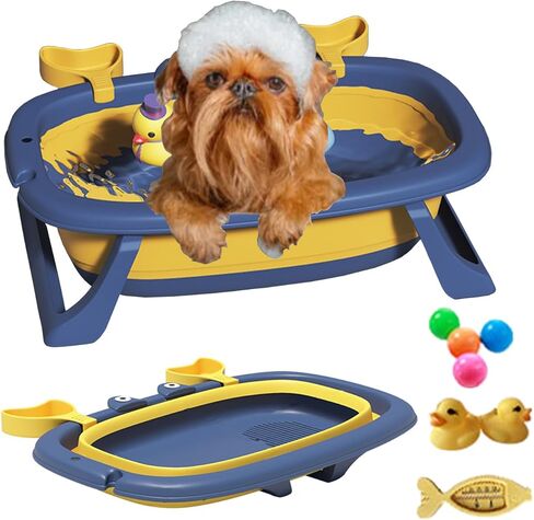 Pet Bathtub, Portable Puppy Bathtub with Soft Cushion for Easy Baths and Easy Storage, Dog Bath Tubs for Small Medium Pets-Foldable Pet Shower Tub with Drainage Hole, 26.5 x 17.2 x 7.8In in Kuwait