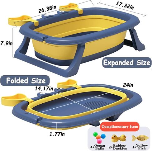 Pet Bathtub, Portable Puppy Bathtub with Soft Cushion for Easy Baths and Easy Storage, Dog Bath Tubs for Small Medium Pets-Foldable Pet Shower Tub with Drainage Hole, 26.5 x 17.2 x 7.8In in Kuwait