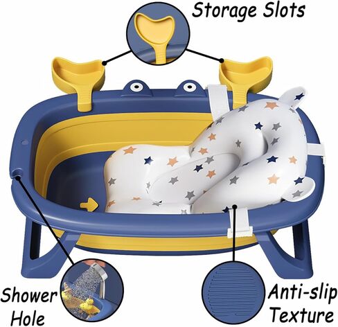 Pet Bathtub, Portable Puppy Bathtub with Soft Cushion for Easy Baths and Easy Storage, Dog Bath Tubs for Small Medium Pets-Foldable Pet Shower Tub with Drainage Hole, 26.5 x 17.2 x 7.8In in Kuwait