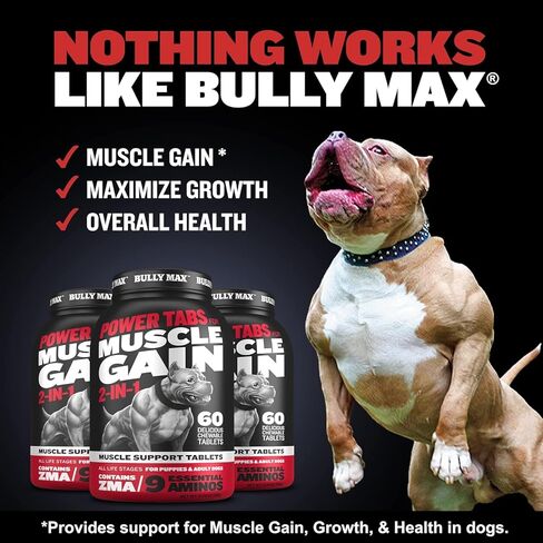 Bully Max Dog Muscle Builder Chewable Tablets - Vitamins & Supplements for Muscle Gain & Growth for Puppy & Adult Dogs - Vet-Recommended Dog Multivitamin for All Breeds & Ages, Made in USA - 60 Tabs in Saudi Arabia