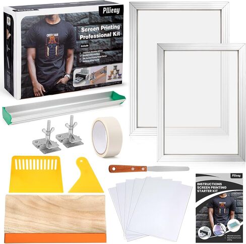 Pllieay 15 Pieces Silk Screen Printing Kit, Screenprinting Starter Kit, Perfect for DIY Fabric Screen Printing Starter with Aluminum Frame Silk Printing and Hinge Clamps in Saudi Arabia