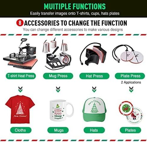 ماكينة ضغط حراري 8 في 1 من Slendor مقاس 15 × 15 بوصة، تأرجح 360 درجة بعيدًا، آلة ضغط تي شيرت رقمية متعددة الوظائف، مجموعة التسامي لنقل الحرارة للقمصان والأكواب وغطاء لوحة القبعة in Kuwait