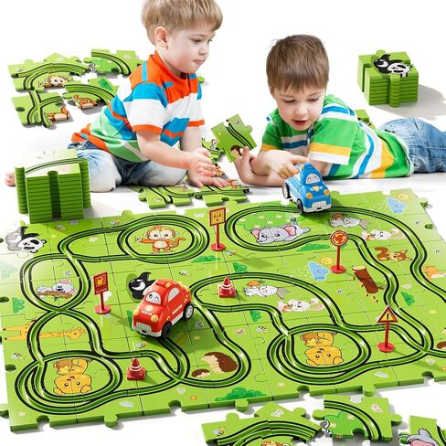 Bennol Toddler Toys Gifts for 2 3 4 5 Year Old Boys, 56 PCS Jigsaw Puzzle Race Track Car Set Toys for Kids Boys Toddlers 1-3 2-4 3-5 4-6, Puzzle Tracks Car Toys Gifts for 2 3 4 5 Year Old Boys Kids in Kuwait