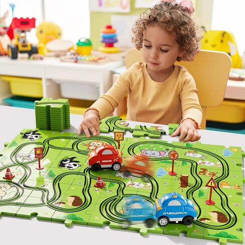 Bennol Toddler Toys Gifts for 2 3 4 5 Year Old Boys, 56 PCS Jigsaw Puzzle Race Track Car Set Toys for Kids Boys Toddlers 1-3 2-4 3-5 4-6, Puzzle Tracks Car Toys Gifts for 2 3 4 5 Year Old Boys Kids in Kuwait