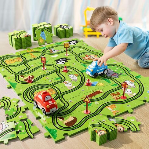 Bennol Toddler Toys Gifts for 2 3 4 5 Year Old Boys, 56 PCS Jigsaw Puzzle Race Track Car Set Toys for Kids Boys Toddlers 1-3 2-4 3-5 4-6, Puzzle Tracks Car Toys Gifts for 2 3 4 5 Year Old Boys Kids in Kuwait