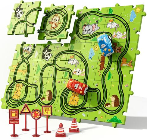 Bennol Toddler Toys Gifts for 2 3 4 5 Year Old Boys, 56 PCS Jigsaw Puzzle Race Track Car Set Toys for Kids Boys Toddlers 1-3 2-4 3-5 4-6, Puzzle Tracks Car Toys Gifts for 2 3 4 5 Year Old Boys Kids in Kuwait
