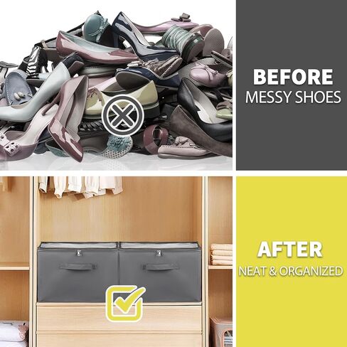 Shoe Storage Organizer for Closet, Large Fabric Shoe Box Storage Containers with Clear Cover and Adjustable Dividers for Shoe Storage, Foldable Shoe Storage Bins Fits 16 Pairs (Grey) in Kuwait