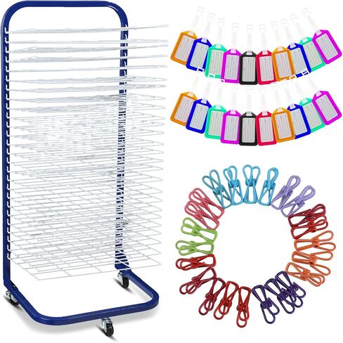 Ireer Art Drying Rack 26 Removable Shelves Mobile Paint Drying Rack with 26 Name Tag and 26 Positioning Clip for Classroom Painting Drawing Preschool Craft Artwork Storage, 14.6'' x 17.5'' x 40.6'' in Saudi Arabia