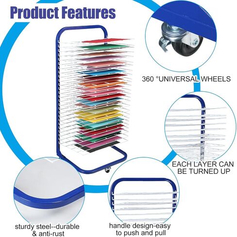 Ireer Art Drying Rack 26 Removable Shelves Mobile Paint Drying Rack with 26 Name Tag and 26 Positioning Clip for Classroom Painting Drawing Preschool Craft Artwork Storage, 14.6'' x 17.5'' x 40.6'' in Saudi Arabia