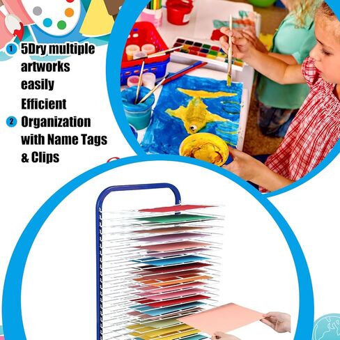 Ireer Art Drying Rack 26 Removable Shelves Mobile Paint Drying Rack with 26 Name Tag and 26 Positioning Clip for Classroom Painting Drawing Preschool Craft Artwork Storage, 14.6'' x 17.5'' x 40.6'' in Saudi Arabia