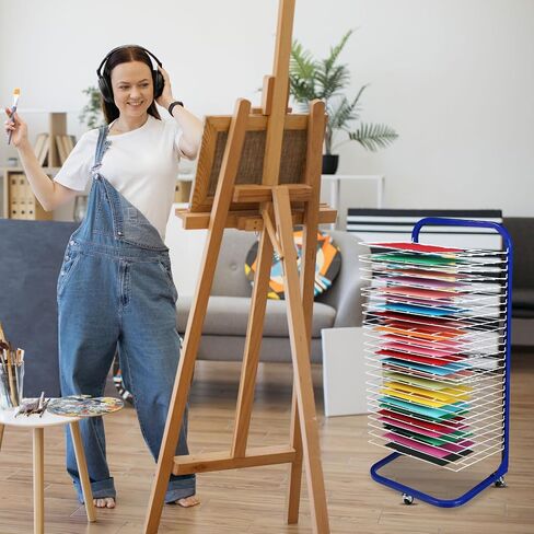 Ireer Art Drying Rack 26 Removable Shelves Mobile Paint Drying Rack with 26 Name Tag and 26 Positioning Clip for Classroom Painting Drawing Preschool Craft Artwork Storage, 14.6'' x 17.5'' x 40.6'' in Saudi Arabia