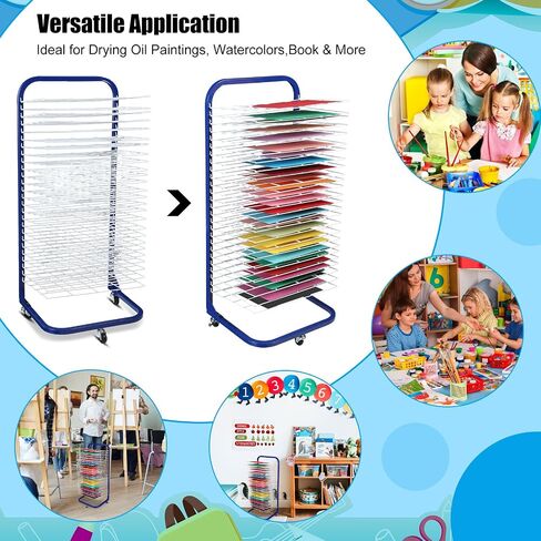 Ireer Art Drying Rack 26 Removable Shelves Mobile Paint Drying Rack with 26 Name Tag and 26 Positioning Clip for Classroom Painting Drawing Preschool Craft Artwork Storage, 14.6'' x 17.5'' x 40.6'' in Saudi Arabia