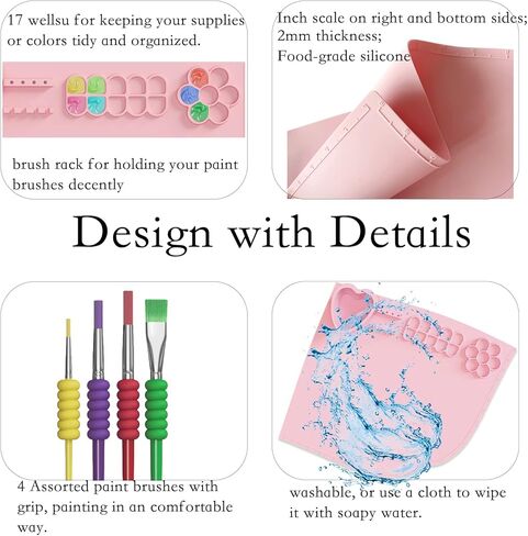 بساط طلاء من السيليكون مع كوب قابل للفصل والطي، بساط فني من السيليكون مقاس 20 × 16 بوصة مع 4 فرش طلاء وإسفنجة طلاء واحدة، بساط حرفي من السيليكون للمبدعين، طلاء للأطفال، صب الراتنج، رمادي-أرجواني in Kuwait